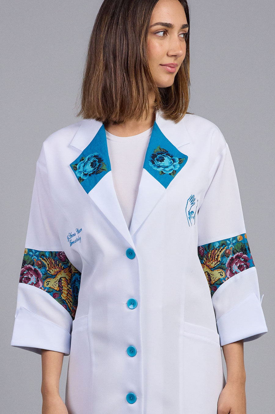 White robe with typical light blue fabric