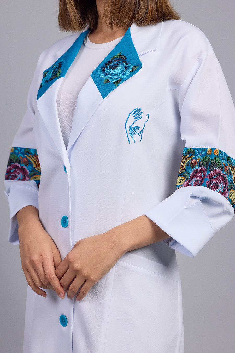 White robe with typical light blue fabric