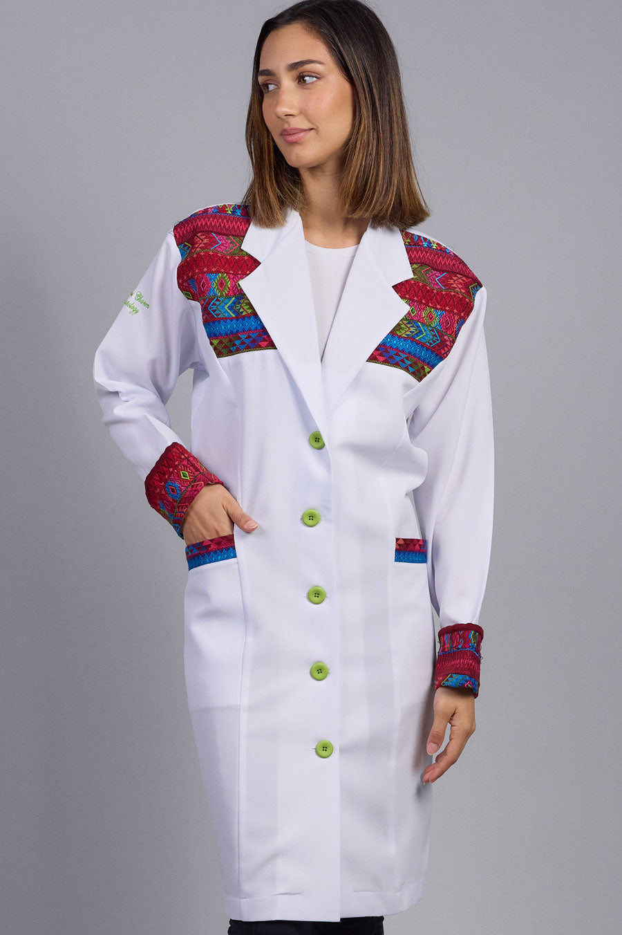 White Coat with typical details.