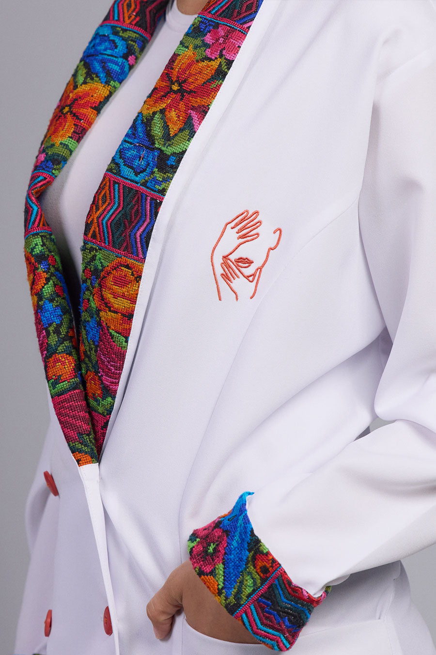 Overlapped white coat, typical collar